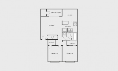 Angora - 2 bedroom floorplan layout with 1 bath and 766 square feet