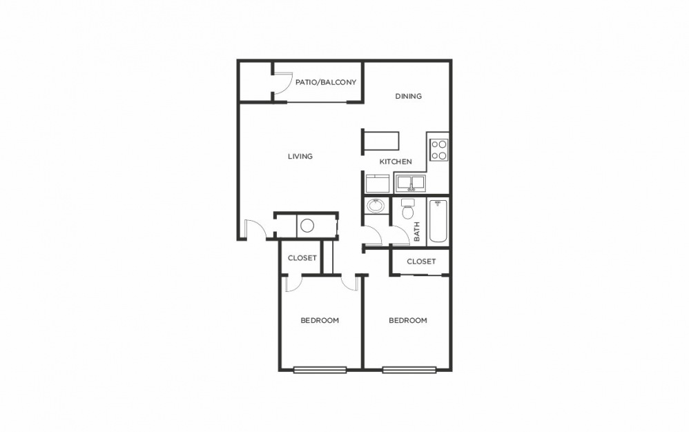 Angora - 2 bedroom floorplan layout with 1 bath and 766 square feet (1st floor 2D)