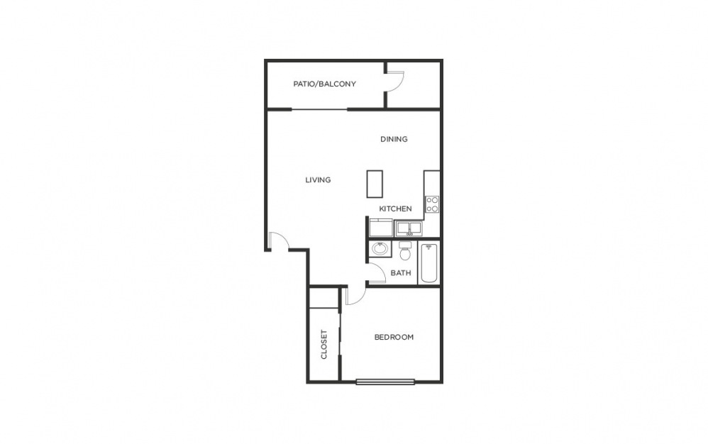 Rosewood - 1 bedroom floorplan layout with 1 bath and 614 square feet (1st floor 2D)